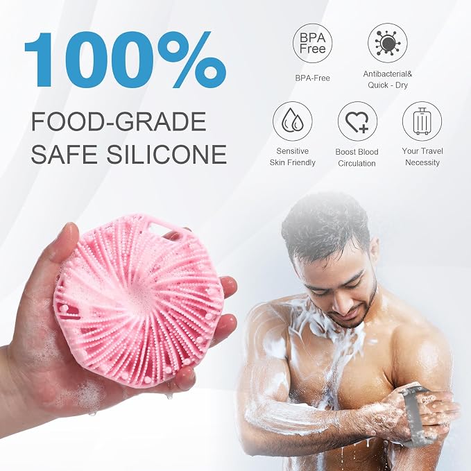 2Pcs Silicone Body Scrubber,Exfoliating Body Scrubbers for use in Shower,Silicone Body Brush for Showering and Anti-Slippery Handles for All Skin Types,Eco Friendly Shower Scrubber for Body （Black）