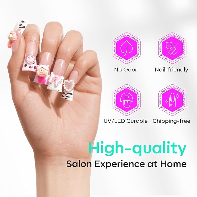 Modelones Duck Nail Tips Short Flare Pre-shape Half Cover Soft Gel Wide Kit | Acrylic Clear Full Cover Press on Extension Kit Gel Manicure DIY at Home 216PCS 12Sizes