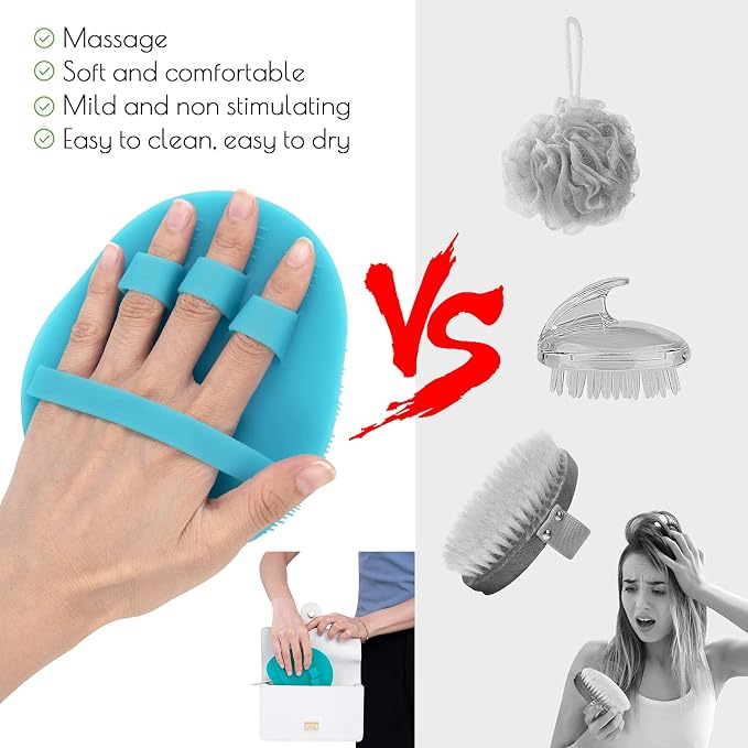 2 Pack Soft Silicone Shower Brush, Bath Exfoliating Skin Massage Scrubber | Body & Face & Short Hair Wash, Dry Skin Brushing Glove Loofah, Fit for Sensitive and All Kinds of Skin (Blue+Gray)