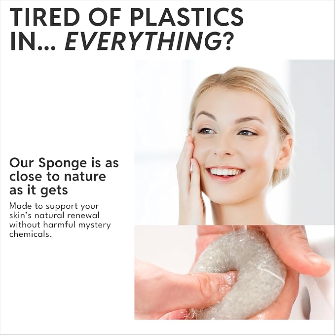 Konjac Sponge Face for Cleansing | Vegan + Microplastic Free | 100% Natural Plant Based | Non-Toxic | Sustainable Biodegradable | Eco-Friendly | Plastic Free Packaging