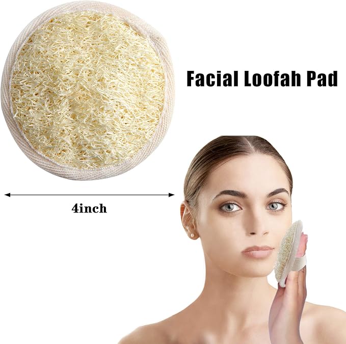 FEBSNOW Natural Loofah Body Scrubber 4Pcs Exfoliating Shower Bath Sponges | Natural Luffa Material, Women and Men Deep Clean Skincare, Exfoliating Back and Face Scrubber Pad