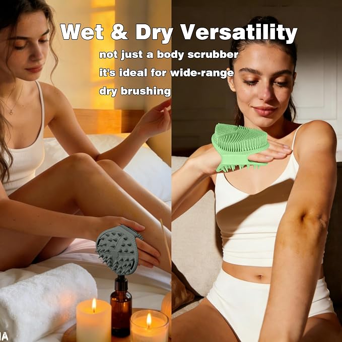 Silicone Body Scrubber for Men Women, Dual-Sided Bath Brushes Gentle Exfoliating Body Scrubber Scalp Massager for Deep Cleansing, Soft Silicone Loofah Body Washing Brushes (Gray+Green)