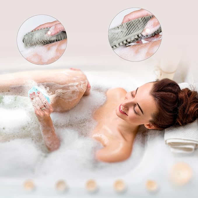 Silicone Body Scrubber Loofah Set of 3 (Black/Gray/Blue) | Soft Exfoliating Bath Shower Brush for Sensitive Skin, Kids Women Men All Skin Types
