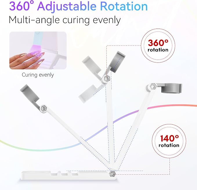 Makartt UV Nail Lamp Stand: Convenient for Nail Curing Gel-X Nail Tips | Foldable, 360° Adjustable Rotation, Portable, Handsfree, Convenient for Curing, Home DIY Salon, White