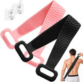 Manmihealth 36'' Extendable Silicone Back Scrubber for Shower Black+Pink | Back Washer with Long Strap Handle, Dual-Sided Silicone Body Brush for Men and Women
