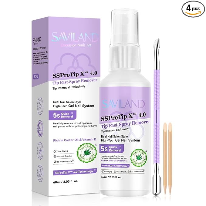 SAVILAND 5-Second Gel Nail Glue Remover Spray for Press On Nails, 60 mL | Designed for UV/LED solid glue gel, spray-on formula with castor oil and vitamin E, acetone-free, low odor, no residue