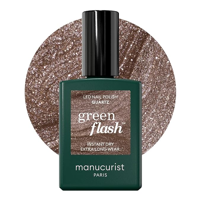 Manucurist Green Flash Quartz Sparkling Brown LED Gel Nail Polish | LED Gel Polish & Semi-Permanent Nail Varnish, UV Nail Lamp - 12-Free, Bio-Sourced, Vegan, Made in France, 0.5 fl oz