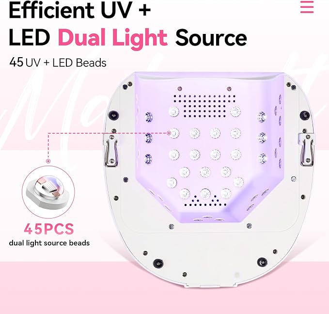 Makartt Professional LED Nail Lamp with Handle 30W Rechargeable Nail Dryer | Cordless Nail Light with 45 LED Beads 4 Timers LCD Auto Sensor Fast Curing Gel Polish for Salon Nail Artist, White