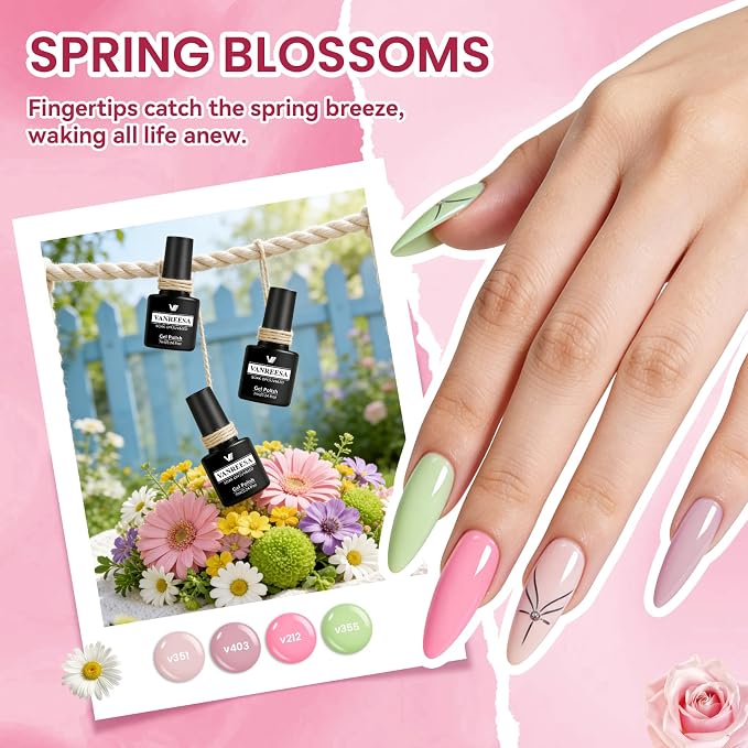VANREESA 24 Pcs Gel Nail Polish Set - 20 Vibrant Shades Gel Nail Polish | 1 Base Coat & 3pcs Glossy/Matte/Gloden Top Coats, Red Orange Green Brown Nude Gel Polish, Gel Nail Kit Gifts for Women