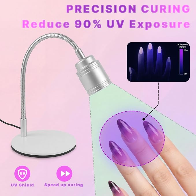 Foot Control Flash Cure Nail Lamp - 360 Flexible Goosneck UV LED Light for Gel Nails, Quick Drying Gel X Lamp for 2027 New Home DIY Manicure USB Powered(White)