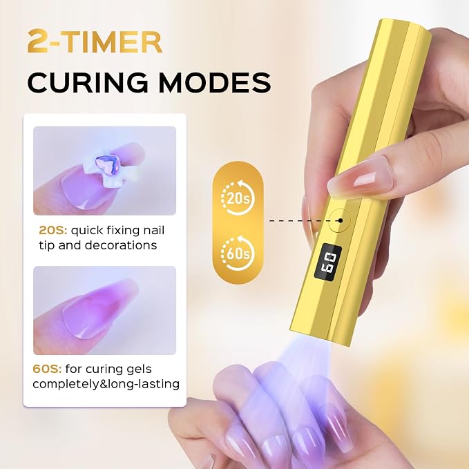 Handheld UV Nail Lamp, 5W Sparkly UV Light for Gel Nails, Portable LED Nail Lamp, Mini Nail Dryer with LCD Screen, USB Nail Light for Fast Curing, Gold