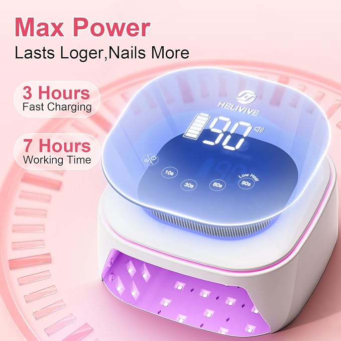 Cordless UV LED Nail Lamp, 80W Rechargeable Nail Dryer Light | 4 Timers, Atmosphere Light & Mirror Base, UV Light for All Gel Nails, Ideal for Training,Nail Art Practice,Home & Salon Use