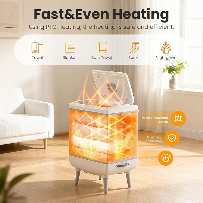 Electactic Towel Warmer for Bathroom, 35L Foldable Hot Towel Warmer Bucket with 24H Timer, Heat&Dryer 2 in 1 Blanket Warmer with 2 Hanging Hooks, Fits 3 Oversized Towels or 2 Bathrobes for Home & Spa