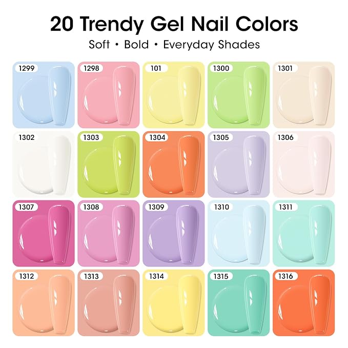 GELLEN Gel Nail Polish Set 24PCS, Pastel Bright Gel Polish Kit | 24 Colors with Base, Glossy, Glitter & Cat Eye Top Coats Plus Magnet for DIY Nail Art at Home or Salon Manicure