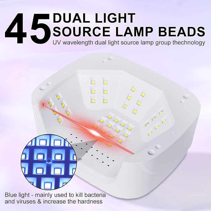 LIMEGIRL UV LED Nail Lamp Kit for Gel Polish Professional Fast Curing Purple Dryer Light Set with 45PCS Lamp Beads and Gloves Cordless Rechargeable Nail Art Cure Machine for Manicure Pedicure