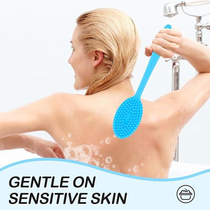 MateeyLife Silicone Body Scrubber Exfoliator with Handle, Gentle Back Scrubber, Shower Brush for Body, Bath Back Brush