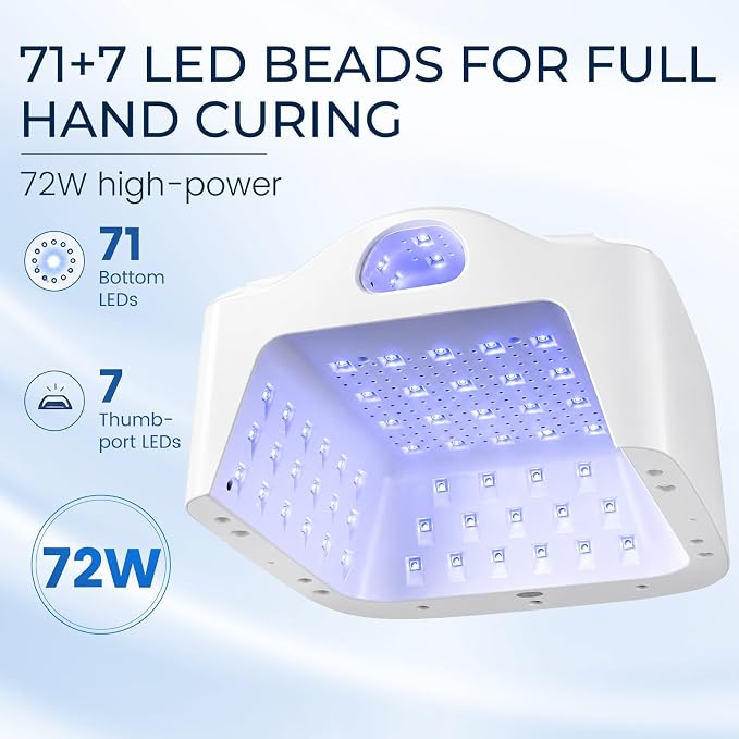 Dual Port UV LED Nail Lamp with Thumb Slot, 72W UV Light for Gel Nails | Professional Gel Polish Finger Lamp, 78 LEDs, Auto Sensor, 4 Timers, LED Display, Salon Home, Non-rechargeable, ComeUV L8