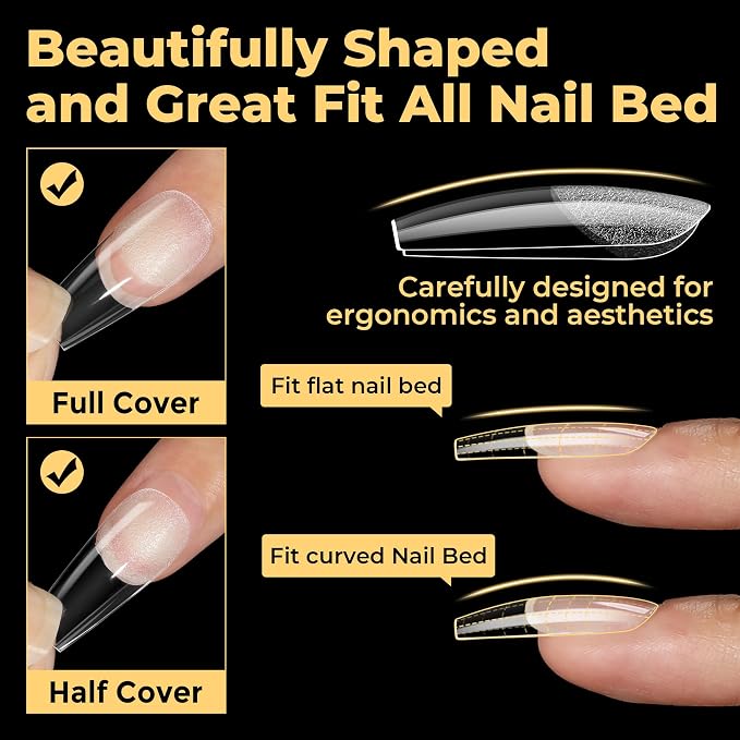 UNA GELLA 600Pcs Medium Coffin Nails Tips, Pre Etched Gel Nail Tips Coffin | Press On Nails Fake Soft Gel Nail Tips For Nail Extension Ombre Stlye Art Home DIY Salon 12 Sizes