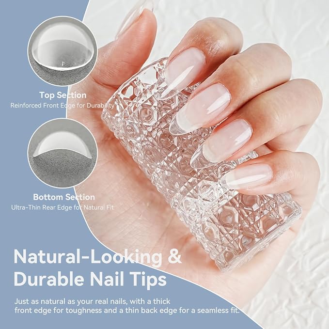 JODSONE Gel Nail Kit Short Teardrop Nail Tips 480PCS Mini Rechargeable Nail Lamp Pre Shaped Clear Full Cover Fake Nails Tips with Nail Glue & Top Coat U V LED Curing Lamp DIY Manicure Gifts for Women