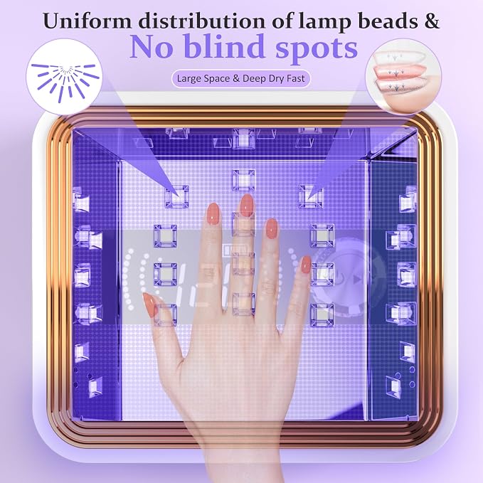 388W Rechargeable UV Light for Gel Nails, Cordless Nail Lamp with 50000mAH Long Battery Life, Unique Knob, Rhinestones Decor & LCD Display, Professional Nail Dryer for Home & Salon