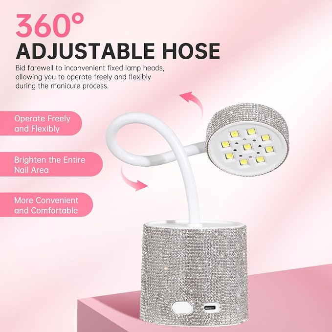 Flash Cure Nail Lamp, UV Nail Lamp for Gel Nails, Cordless Auto Sensor | 27W | Type-C | 1500mAh | Rhinestone | Mini Size | Easy to Carry | DIY Manicure | White Diamond