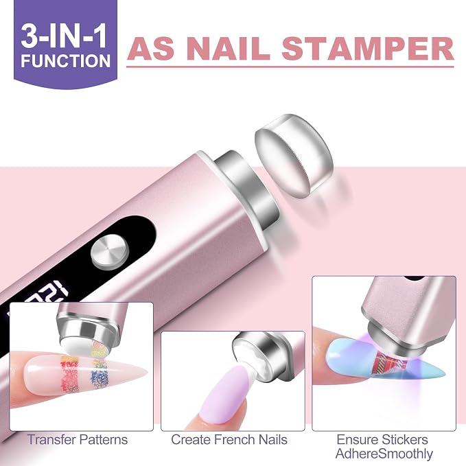 NXJ INFILILA Multi-Functional Handheld UV Light Lamp for Gel Nails with Cat Eye Magnet - Portable Flash Cure Nail Lamp for French Manicures, Detail Work, Type-C Cordless for Travel & Home Use (Pink)