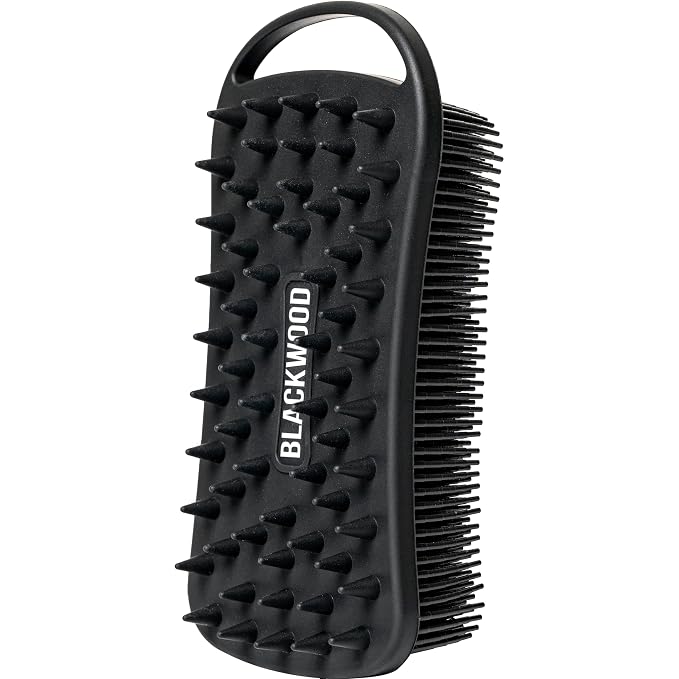 Blackwood For Men Double Duty Beard & Body Scrubber - Dual-Sided Men's Shower Tool - Handheld Body Wash Brush with Long Soft Silicone Bristles for Deep Cleaning - Short Exfoliating Tips for Beard Care