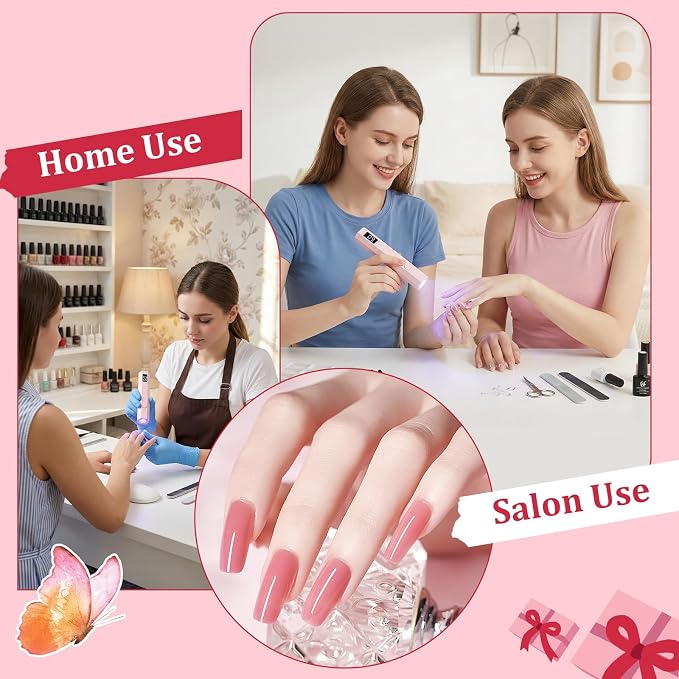 Handheld UV Nail Light with Stand, Mini Hand Held Nail Lamp with LED Display, Rechargeable Flash Cure Nail Lamp, Settings 20/60s Timer, Small Nail UV Light for Gel Nails Polish Home DIY, Pink