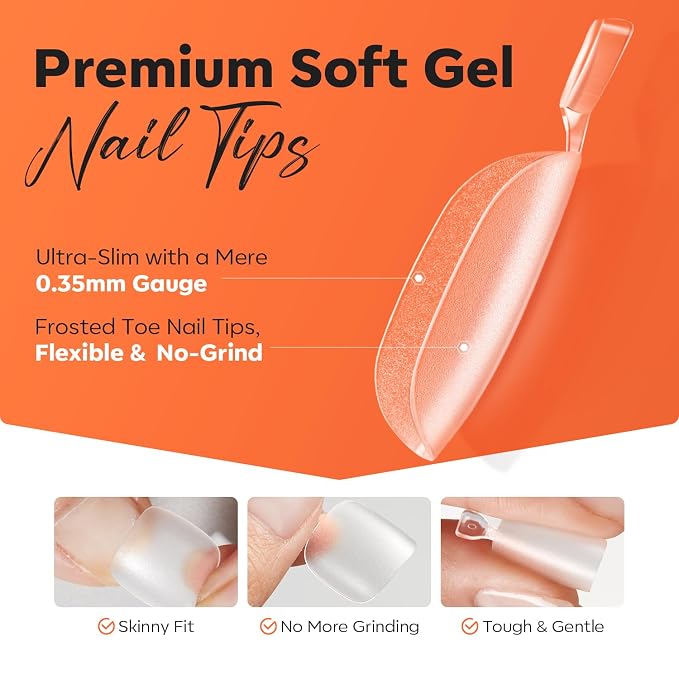 Modelones Toe Nail Tips Short Square Soft Gel Tips Squoval Fake Press Ons Toe Nails Matte Full Cover Pre-shape Extension Home DIY Salon 240Pcs 15Sizes
