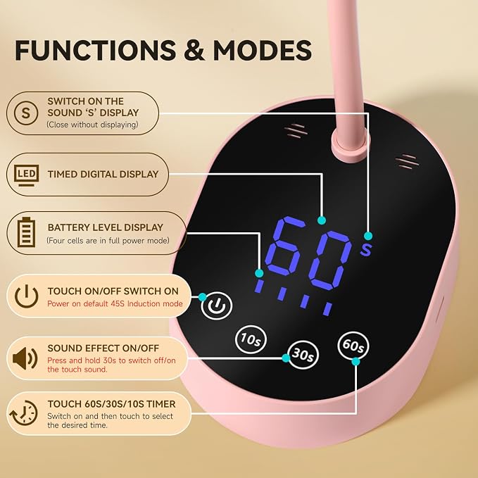 AORAEM UV Nail Lamp, Gooseneck Mini UV Light for Gel Nails | Rechargeable LED Flash Cure Lamps with 4 Timer & Auto Sensor, Quick Dry Professional Nail Dryer for Salon Home DIY Use, Pink