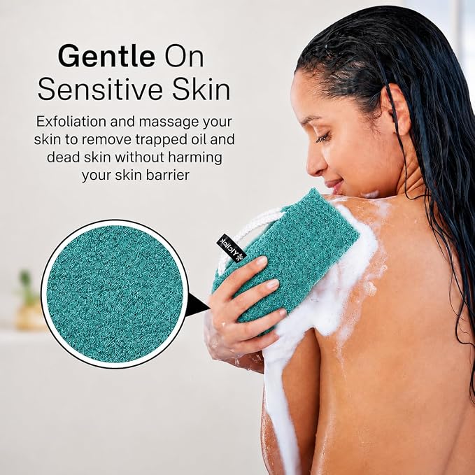 Yiclick Exfoliating Washcloth Towel with Handle, Back Scrubber for Shower, Exfoliating Body Scrubber Exfoliator, Japanese Wash Cloth for Body Scrub, Bath Sponge Loofah Luffa Washer Exfoliator