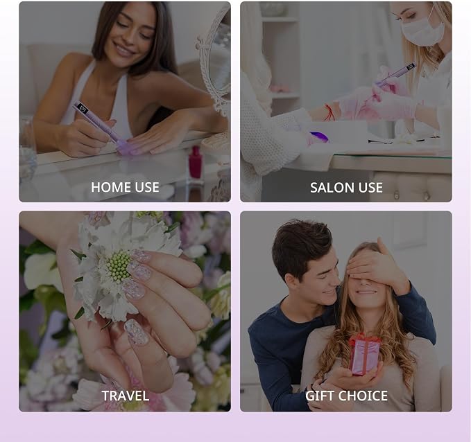 AIRSEE Cordless Mini Handheld Nail Lamp with Display for Gel Nail,Purple | 2 Times & Rechargeable, USB Nail Dryer for Fast Cure,Rhinestone Glue Decoration,Gel Nail Strips