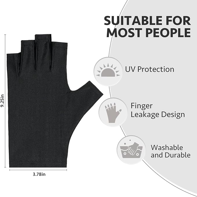 GAOY Anti UV Gloves for Gel Nail Lamp, Professional Fingerless UPF50+ UV Light Protection Gloves for Home DIY & Salon Use Nail Art Accessories