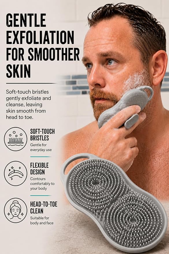 MOOFAH™ Body Scrubber- Deep Cleansing, Gentle Exfoliation for Smoother Skin, Soft-Touch Bristles, Made in USA by Chicago Comb, Easy Rinse, Quick-Dry (Shadow Grey)