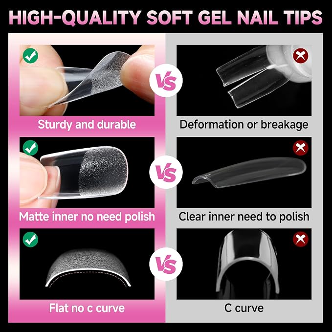 UNA GELLA Medium Square Nail Tips Fake Gel Nails 120pcs Pre-buff Matte | Square Full Cover False Nail Tips Clear Acrylic Nails No C Curve Tips for Press on Nail Extensions Home DIY Salon 12 Sizes