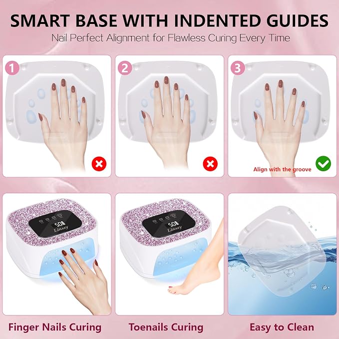 Linssy Rechargeable UV LED Nail Lamp,Portable Cordless Nail Gel Lamp | Gel Nail Dryer Light 4 Timings & Diamond LCD Screen with Auto Sensor, UV Light for Gel Nails at Home Salon (White)
