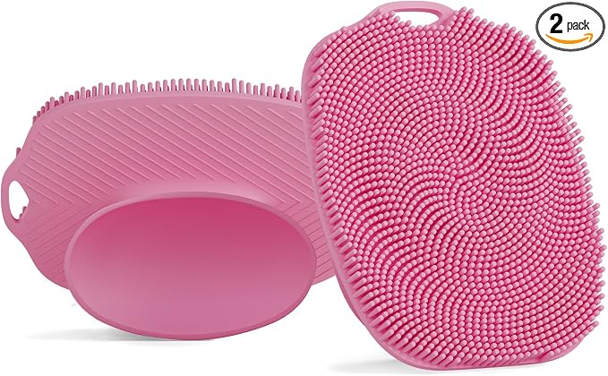 2 PCS Face Scrubber, Soft Silicone Face Exfoliator with Suction Cup for Man and Women Deep Skin Clean, Gentle Facial Cleaning Brush Suitable for All Sensitive Skin (Pink)