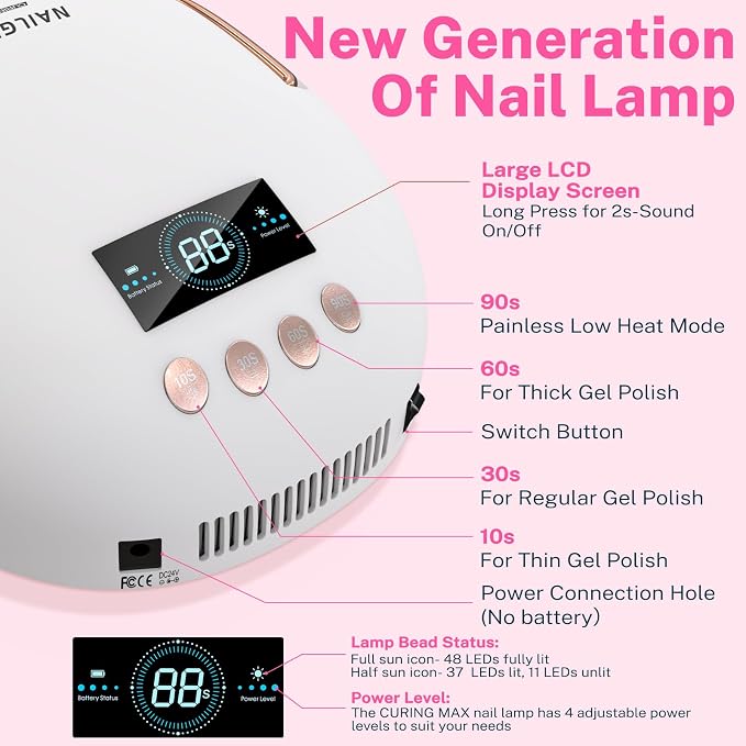 NAILGIRLS 80W UV LED Nail Lamp, Auto-Sensor LCD Display, UV Light for Gel Nails with 4 Timers Flash Cure for Gel Polish, Professional Nail Dryer Fast Curing Lamp Nail Art Tools for Women Girls，Plug-in