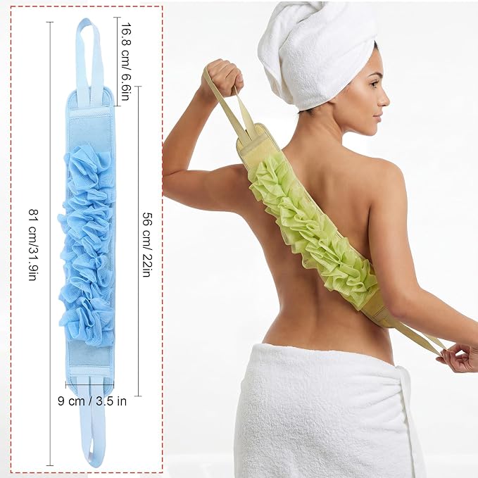 4 Pcs Exfoliating Back Scrubber for Shower Double Sided Exfoliating Washcloth with Strap Long Body Scrub Sponge Shower Loofah with Handle for Women Men Body Washing (Pastel Color)