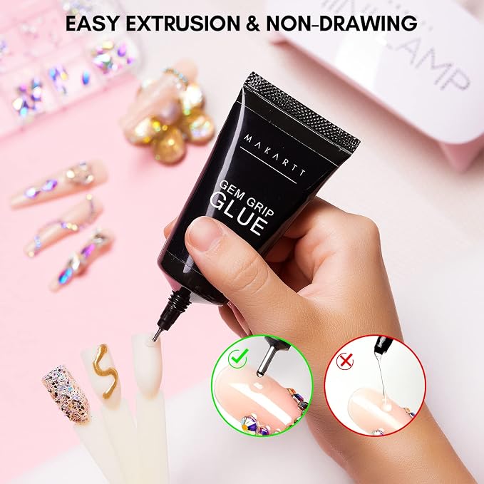 Makartt Nail Gem Glue: Precision Gel for Tiny Gems and Gap Filling 30ml | 30-Day Hold, Low Viscosity, UV/LED Cured, Gap Filling, Tiny Crystal, Caviar Beads, Nail Pearls, Small Charms, DIY Salon Use