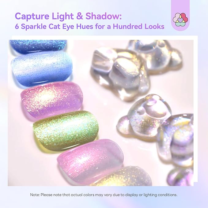 SAVILAND Quick-Dry Aurora Nail Polish Kit: 6+1 Colors Nail Polish Set with 3-in-1 Base Top Coat Cuticle Oil Pearl Glitter Pink Blue Green 12-Free Fingernail Polish Home DIY for Women Gift