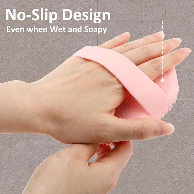 2 Pack Back Scrubber for Shower, Long-Handled Silicone Shower Brush, Back Brush with Stiff and Soft Bristles for Body Exfoliation and Massage, Back Scrubber for Man, Black & Pink