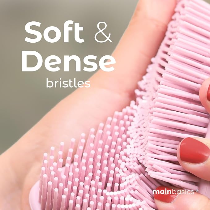 MainBasics Silicone Body Scrubber Dual-Sided, Pink, Scalp | Shower Scrubber and Scalp Massager, Gentle Silicone Loofah Alternative for Deep Clean