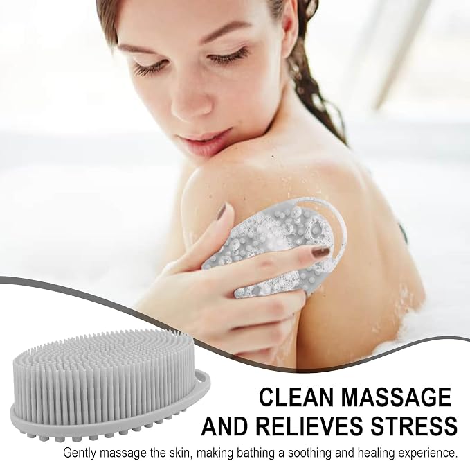 Soft Silicone Body Scrubber, 2 PCS Exfoliating Silicone Loofah, Body Scrubber Shower Brush Exfoliating and Massage 2 in 1, Bath Shower Brush for Cleaning Sensitive Skin Kids Women Men, Lather Well