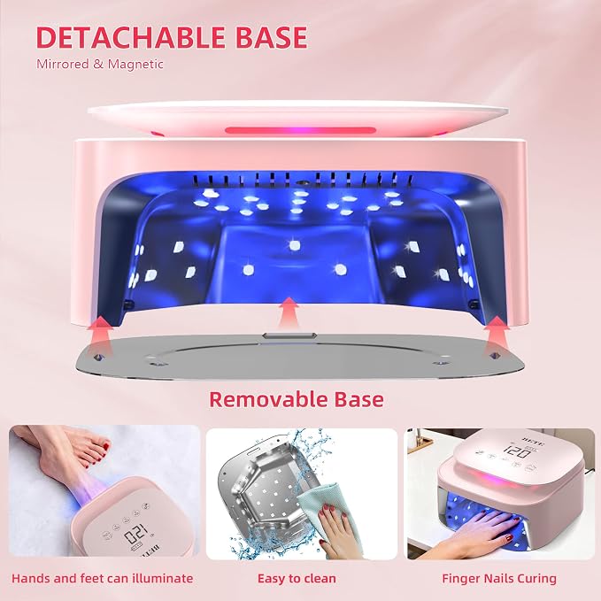 BETE 60W Cordless UV LED Nail Lamp - Rechargeable Gel Polish Dryer with Auto Sensor, 30 Beads & 4 Timer Settings Portable for Home/Salon Pink