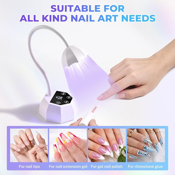 YSC UV Nail Lamp,Cordless Rechargeable UV Light for Gel Nails,27W Mini Flash Cure Nail Lamp with 4 Timers LCD Display & Smart Sensor, Foldable 360° Gooseneck Nail Dryer for Gel Polish,Home Salon DIY