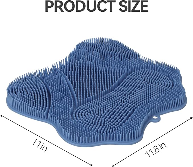 ozner Silicone Shower Foot Scrubber Mat,Back Washer Bath Wash Pad Exfoliating & Massage, Wall Mounted Slip Strong Suction Cups for Use in Cleaner Men and Women (Blue)