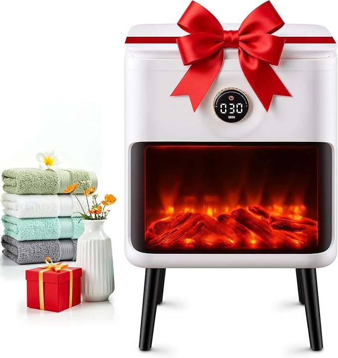 AAOBOSI Towel Warmers for Bathroom, 22L Large Heated Towel Warmer Bucket for Clothes, Robe, Dynamic Flame Effect, 30-120 Min Timer, Child Safety Lock, Gifts for Wife, mom