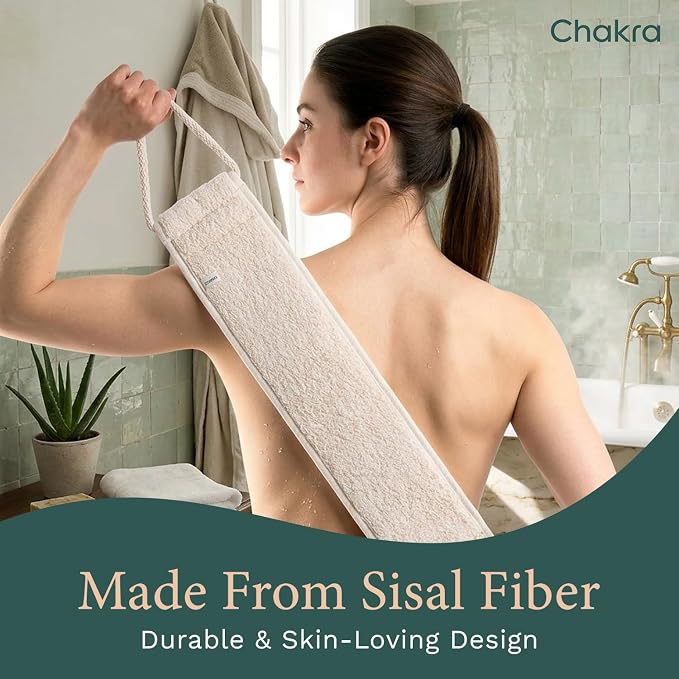 Chakra Sisal Fiber Exfoliating Back Scrubber Mitt - Deep Cleansing Massage Glove for Soft Skin, Essential Bath and Spa Accessory