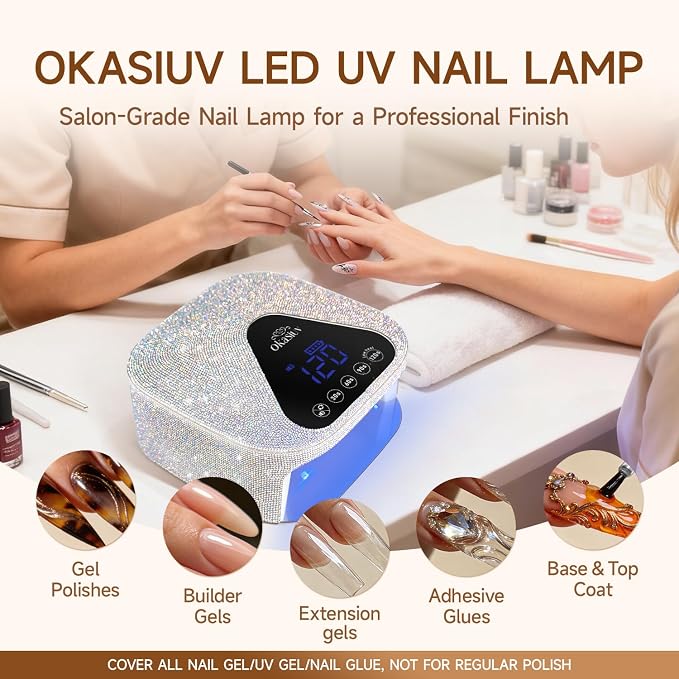 UV LED Nail Lamp with UV Gloves,Magnetic Metal Mirror Base Cordless Nail Dryer, Gel Polish Curing Light with 4 Timers,Touch Control Display,Auto Sensor for Professional Salon & Home